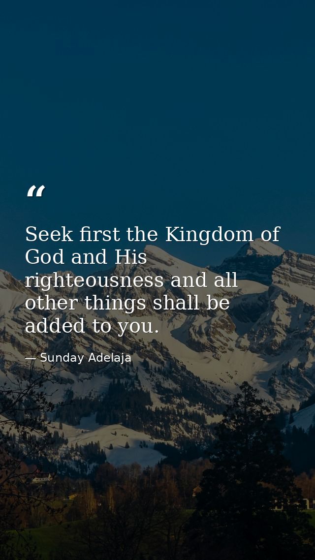Seek first the Kingdom of God and His righteousness and all other things shall be added to you. — Sunday Adelaja