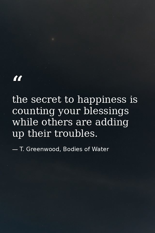 the secret to happiness is counting your blessings while others are adding up their troubles. — T. Greenwood, Bodies of Water