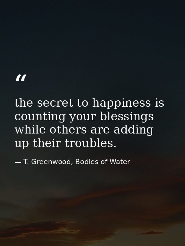 the secret to happiness is counting your blessings while others are adding up their troubles. — T. Greenwood, Bodies of Water