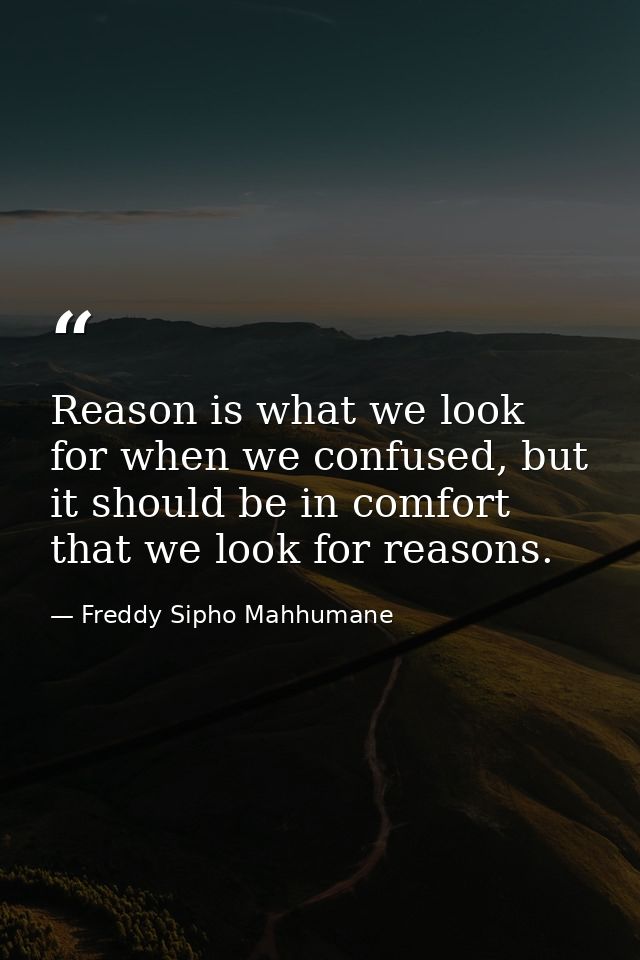Reason is what we look for when we confused, but it should be in comfort that we look for reasons. — Freddy Sipho Mahhumane