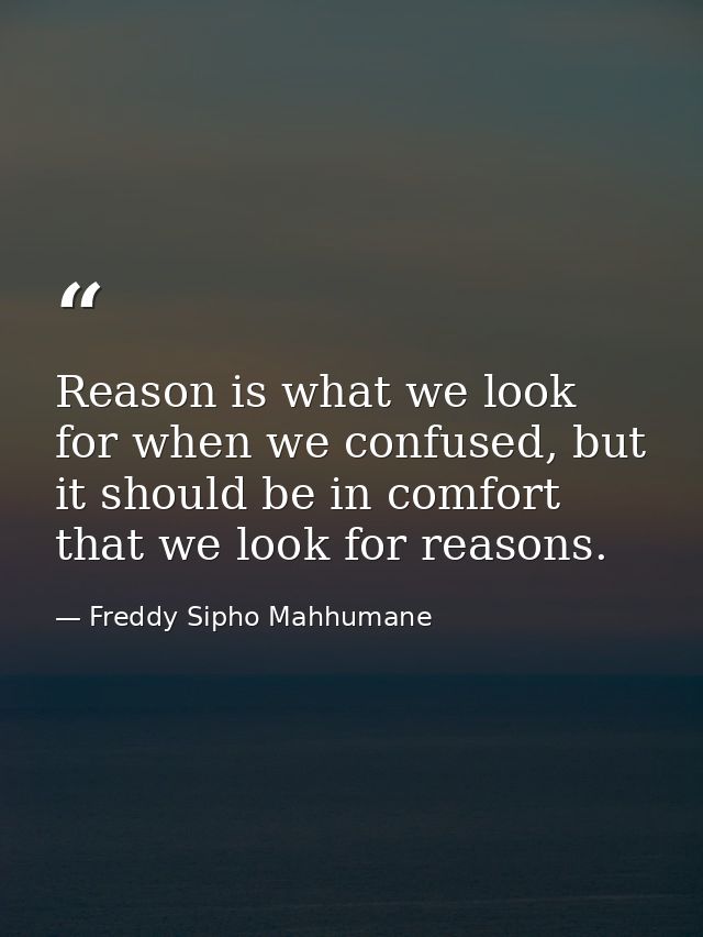 Reason is what we look for when we confused, but it should be in comfort that we look for reasons. — Freddy Sipho Mahhumane