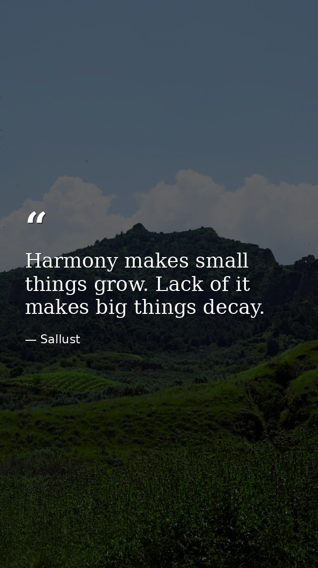 Harmony makes small things grow. Lack of it makes big things decay. — Sallust