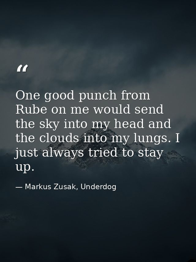One good punch from Rube on me would send the sky into my head and the clouds into my lungs. I just always tried to stay — Markus Zusak, Underdog