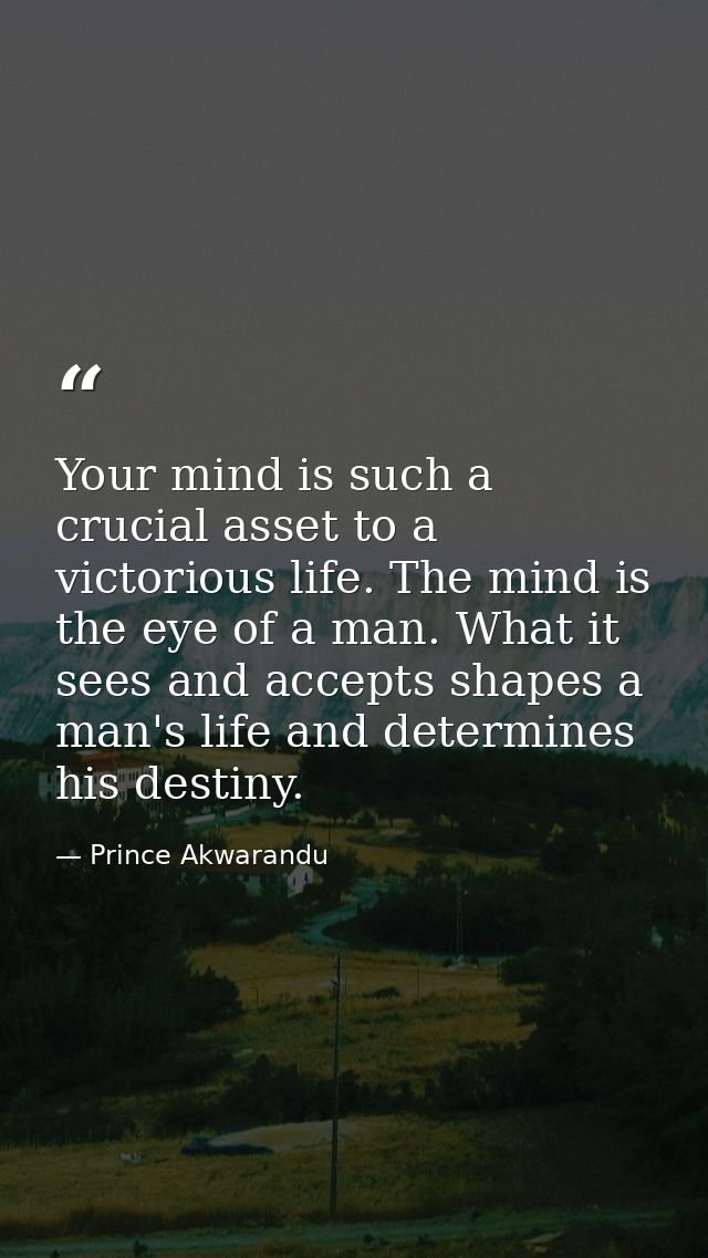 Your mind is such a crucial asset to a victorious life. The mind is the eye of a man. What it sees and accepts shapes a  — Prince Akwarandu