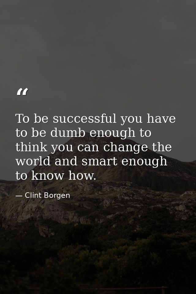 To be successful you have to be dumb enough to think you can change the world and smart enough to know how. — Clint Borgen