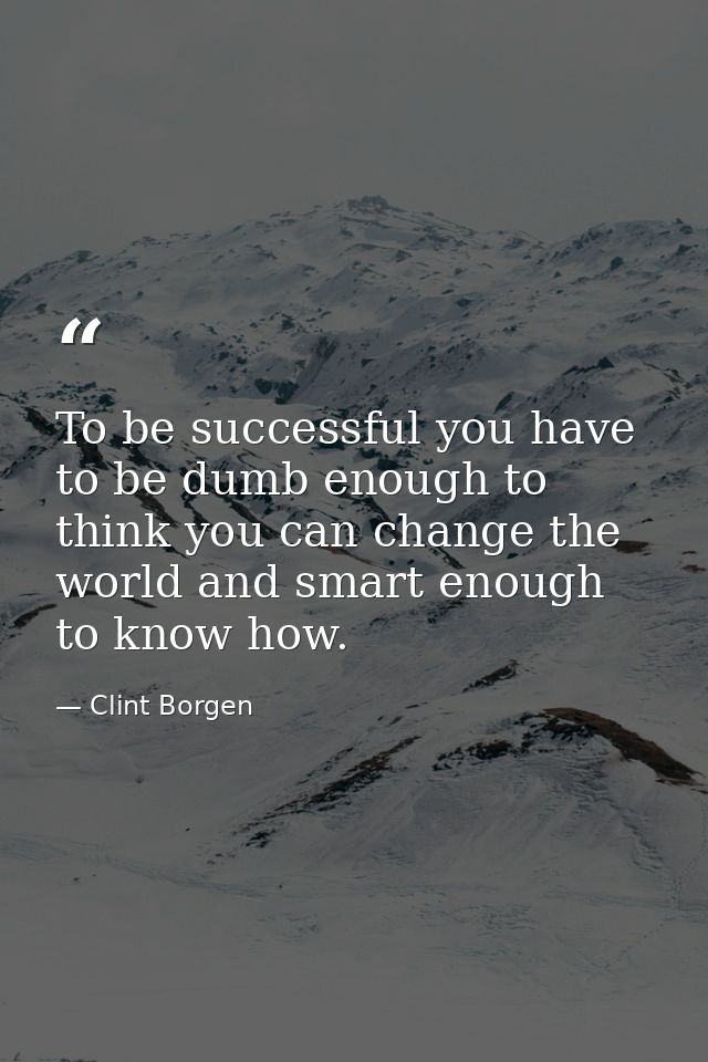 To be successful you have to be dumb enough to think you can change the world and smart enough to know how. — Clint Borgen
