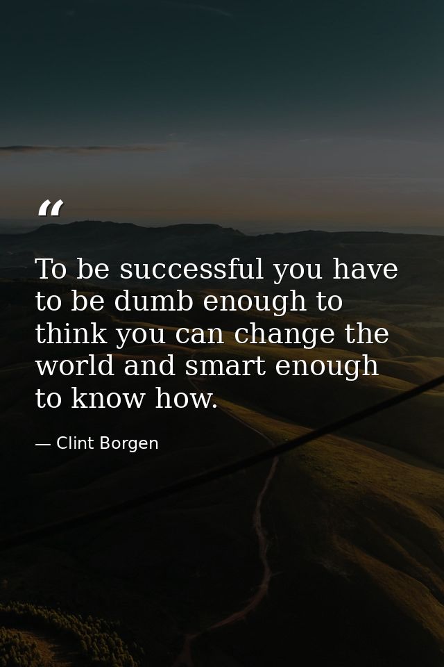 To be successful you have to be dumb enough to think you can change the world and smart enough to know how. — Clint Borgen