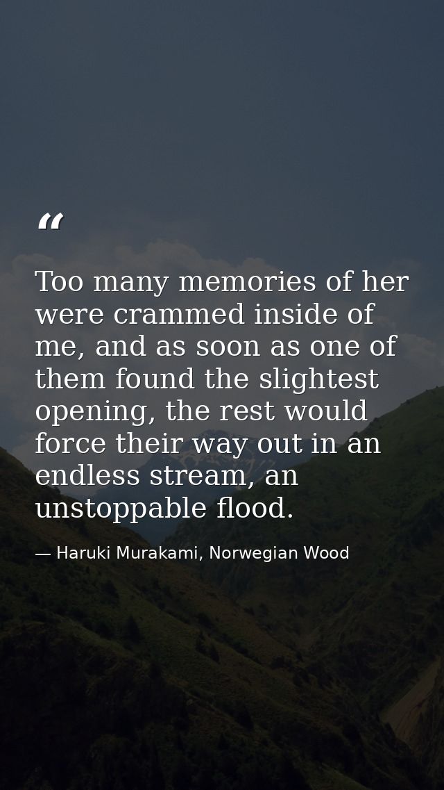 Too many memories of her were crammed inside of me, and as soon as one of them found the slightest opening, the rest wou — Haruki Murakami, Norwegian Wood