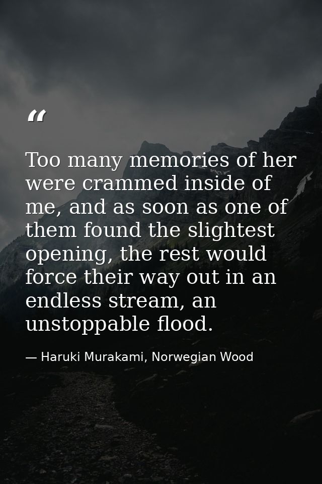 Too many memories of her were crammed inside of me, and as soon as one of them found the slightest opening, the rest wou — Haruki Murakami, Norwegian Wood