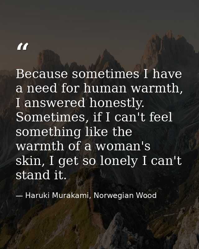 Because sometimes I have a need for human warmth, I answered honestly.  Sometimes, if I can't feel something like the wa — Haruki Murakami, Norwegian Wood