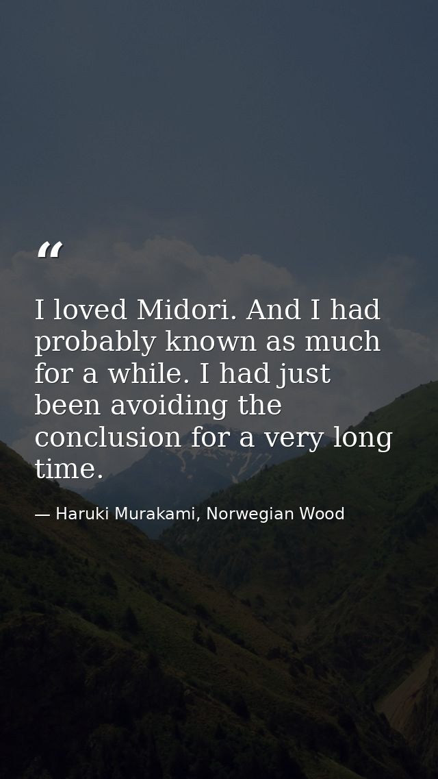 I loved Midori. And I had probably known as much for a while. I had just been avoiding the conclusion for a very long ti — Haruki Murakami, Norwegian Wood
