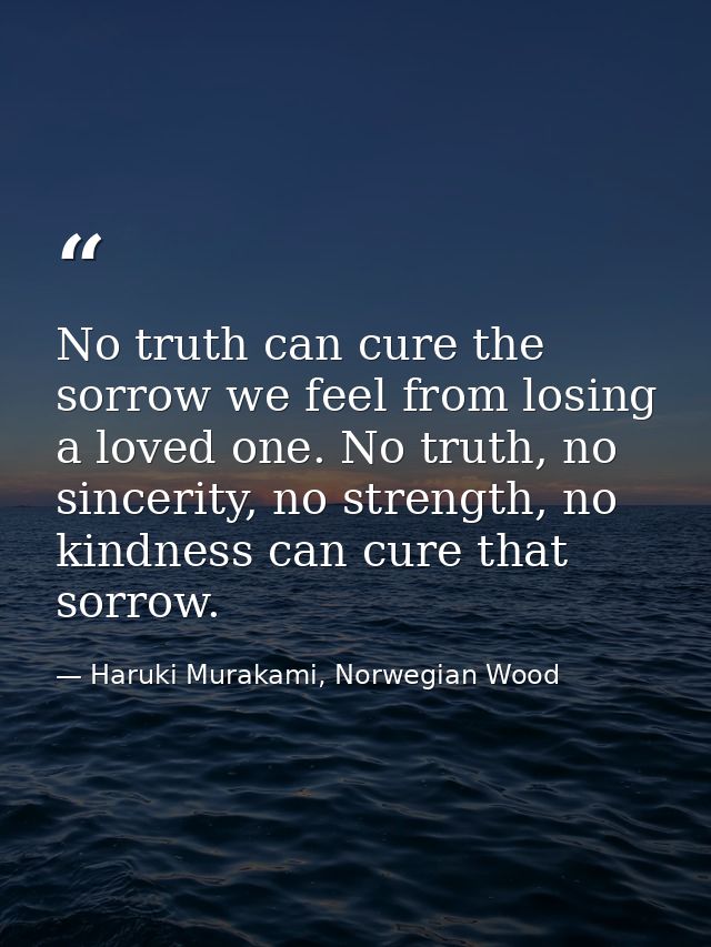 No truth can cure the sorrow we feel from losing a loved one. No truth, no sincerity, no strength, no kindness can cure  — Haruki Murakami, Norwegian Wood