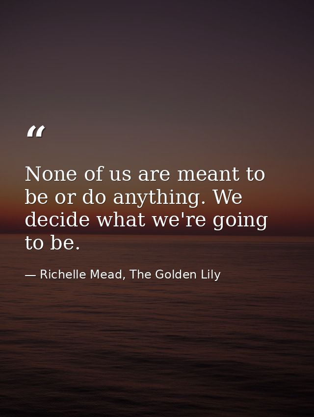 None of us are meant to be or do anything. We decide what we're going to be. — Richelle Mead, The Golden Lily