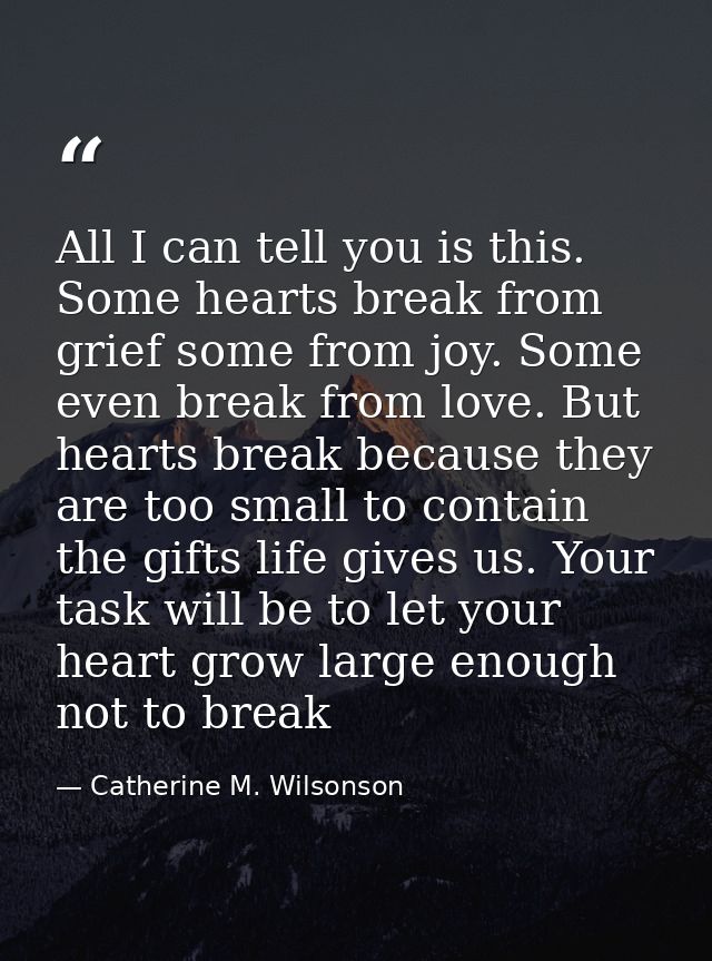 All I can tell you is this. Some hearts break from grief some from joy. Some even break from love. But hearts break beca — Catherine M. Wilsonson