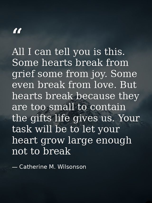 All I can tell you is this. Some hearts break from grief some from joy. Some even break from love. But hearts break beca — Catherine M. Wilsonson
