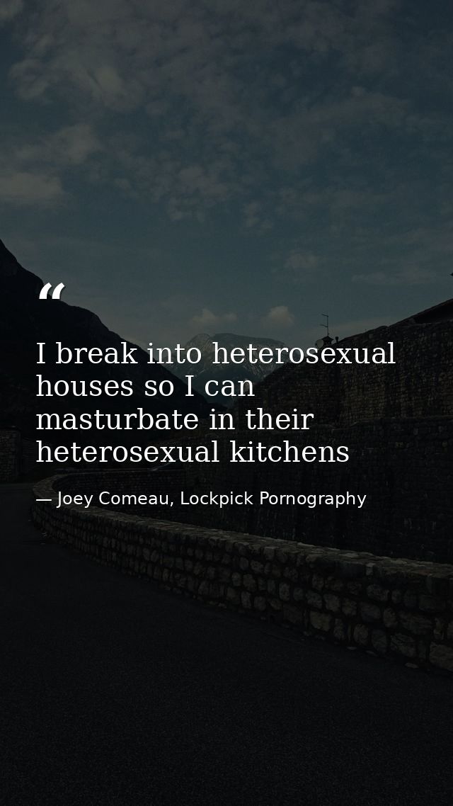 I break into heterosexual houses so I can masturbate in their heterosexual kitchens — Joey Comeau, Lockpick Pornography