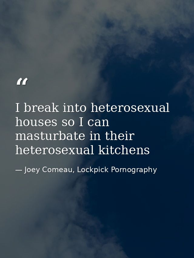 I break into heterosexual houses so I can masturbate in their heterosexual kitchens — Joey Comeau, Lockpick Pornography