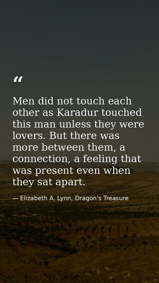 Men did not touch each other as Karadur touched this man unless they were lovers. But there was more between them, a con — Elizabeth A. Lynn, Dragon's Treasure