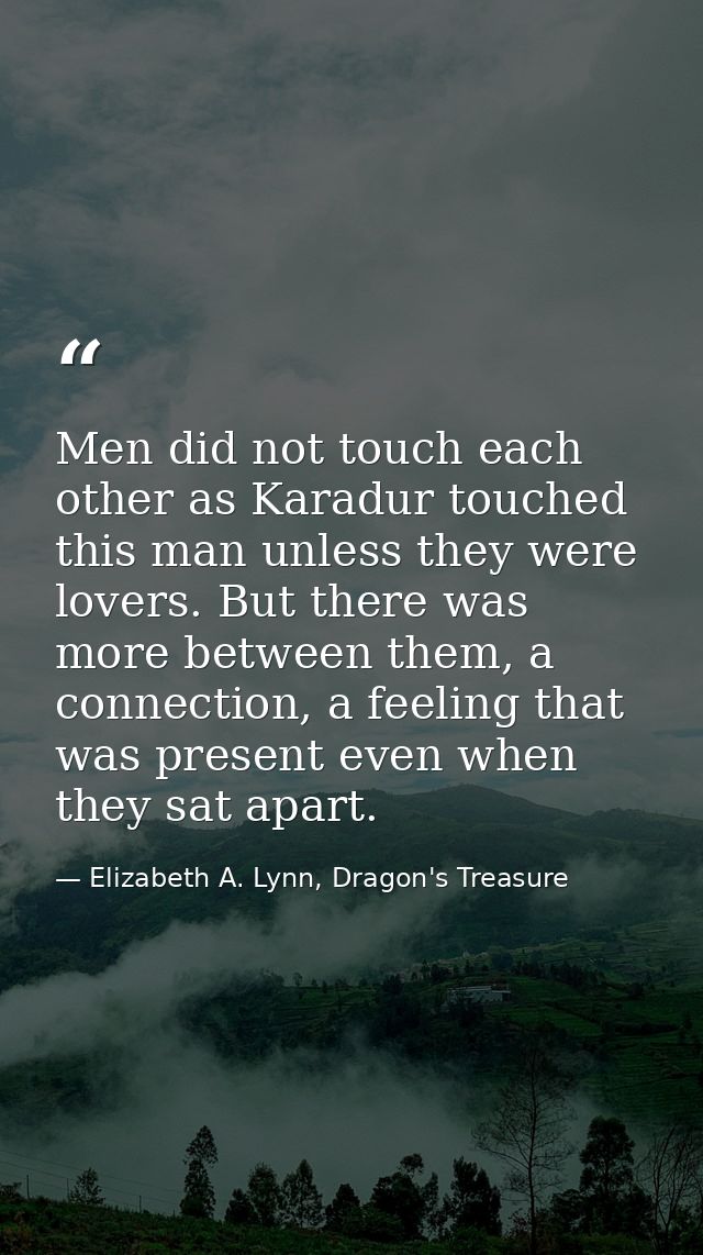 Men did not touch each other as Karadur touched this man unless they were lovers. But there was more between them, a con — Elizabeth A. Lynn, Dragon's Treasure