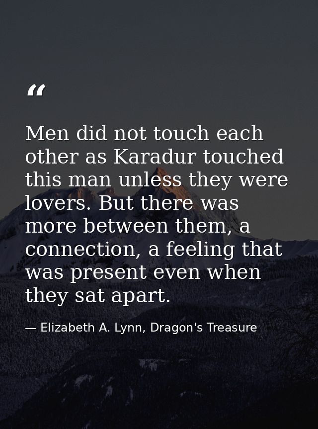 Men did not touch each other as Karadur touched this man unless they were lovers. But there was more between them, a con — Elizabeth A. Lynn, Dragon's Treasure