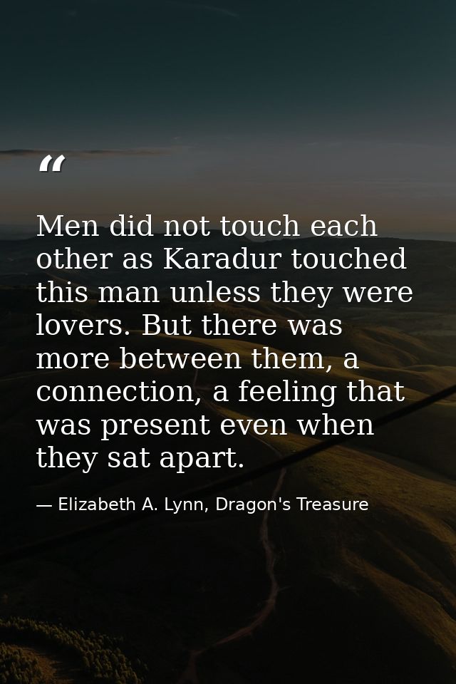 Men did not touch each other as Karadur touched this man unless they were lovers. But there was more between them, a con — Elizabeth A. Lynn, Dragon's Treasure