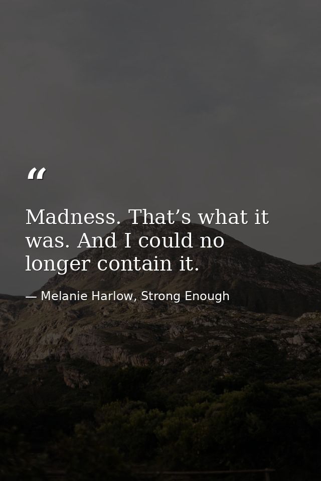 Madness. That’s what it was. And I could no longer contain it. — Melanie Harlow, Strong Enough