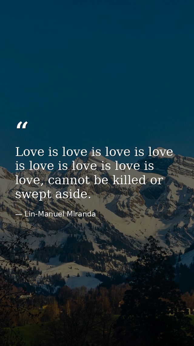 Love is love is love is love is love is love is love is love, cannot be killed or swept aside. — Lin-Manuel Miranda