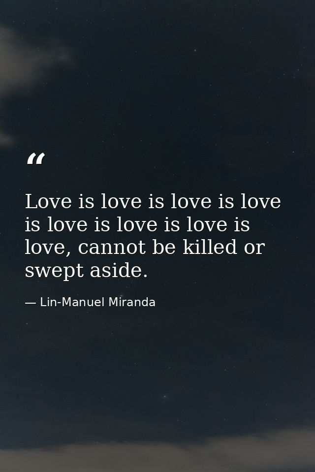 Love is love is love is love is love is love is love is love, cannot be killed or swept aside. — Lin-Manuel Miranda