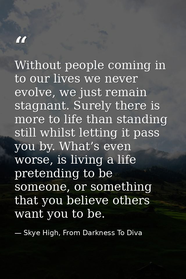 Without people coming in to our lives we never evolve, we just remain stagnant. Surely there is more to life than standi — Skye High, From Darkness To Diva