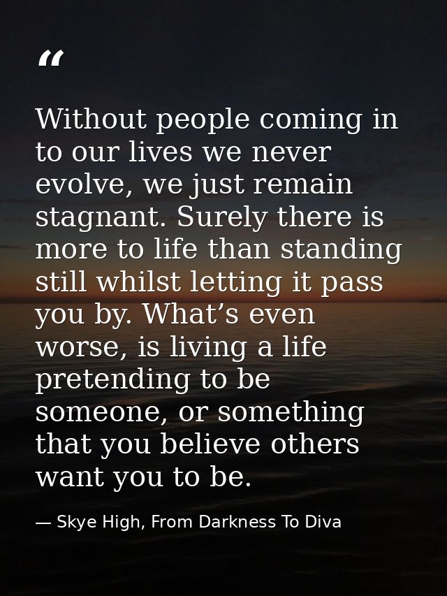 Without people coming in to our lives we never evolve, we just remain stagnant. Surely there is more to life than standi — Skye High, From Darkness To Diva