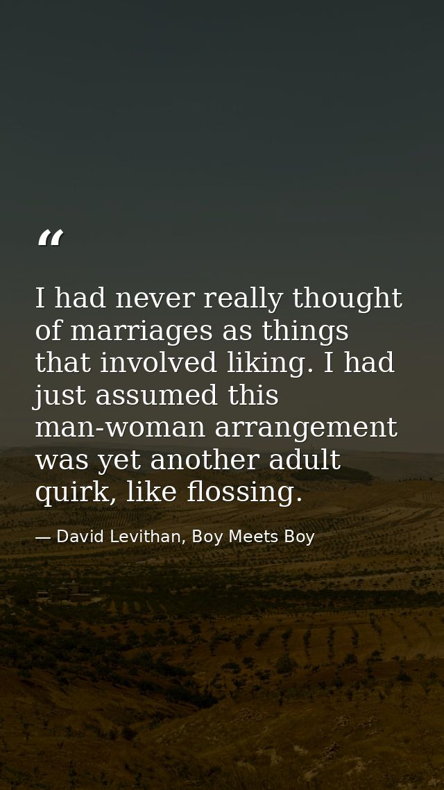 I had never really thought of marriages as things that involved liking. I had just assumed this man-woman arrangement wa — David Levithan, Boy Meets Boy