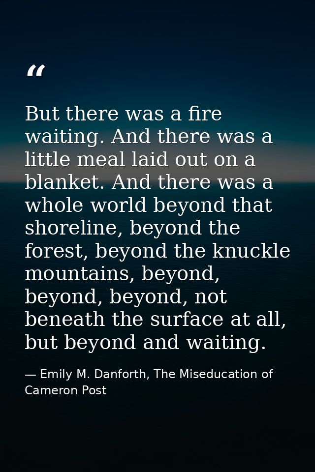 But there was a fire waiting. And there was a little meal laid out on a blanket. And there was a whole world beyond that — Emily M. Danforth, The Miseducation of Cameron Post