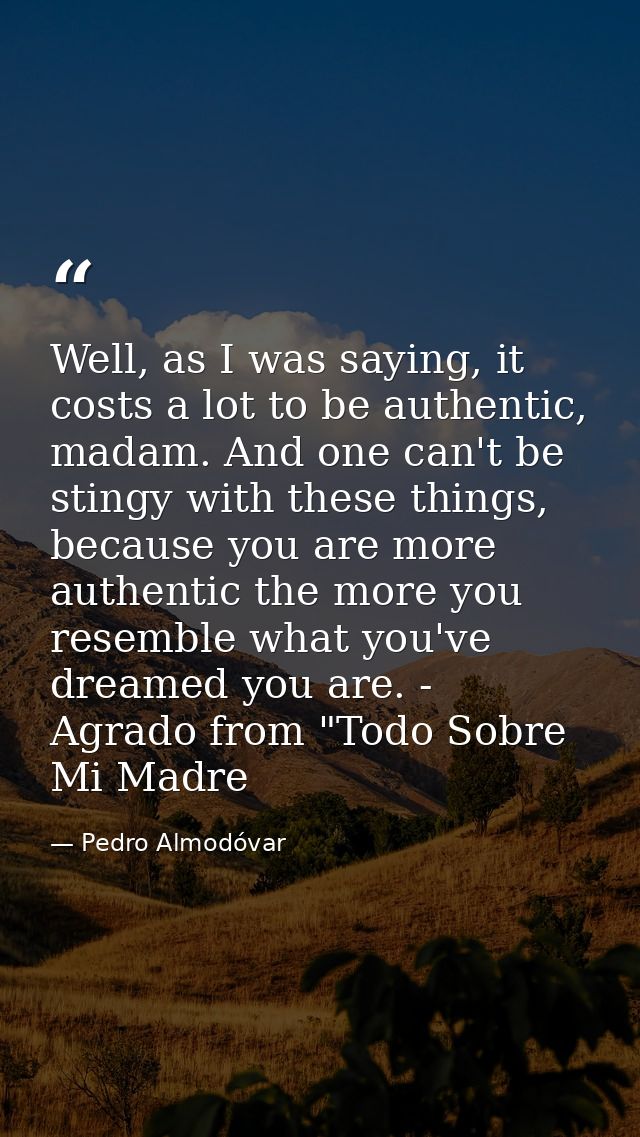 Well, as I was saying, it costs a lot to be authentic, madam. And one can't be stingy with these things, because you are — Pedro Almodóvar