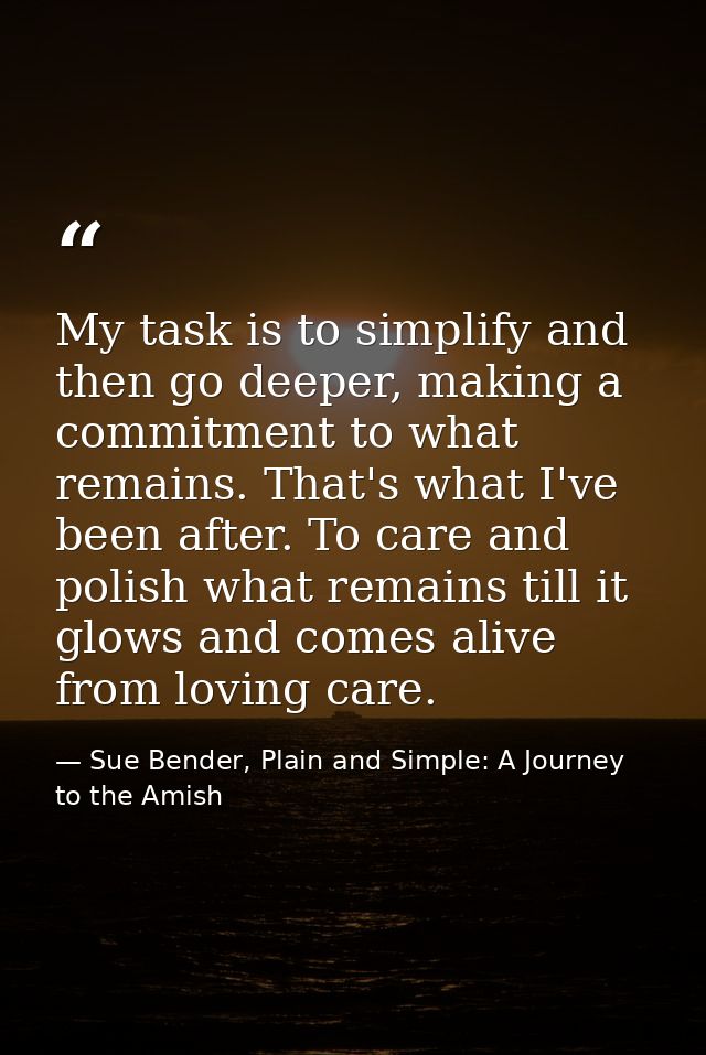 My task is to simplify and then go deeper, making a commitment to what remains. That's what I've been after. To care and — Sue Bender, Plain and Simple: A Journey to the Amish