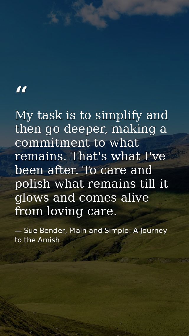 My task is to simplify and then go deeper, making a commitment to what remains. That's what I've been after. To care and — Sue Bender, Plain and Simple: A Journey to the Amish