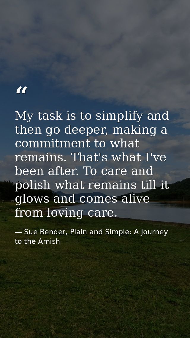 My task is to simplify and then go deeper, making a commitment to what remains. That's what I've been after. To care and — Sue Bender, Plain and Simple: A Journey to the Amish