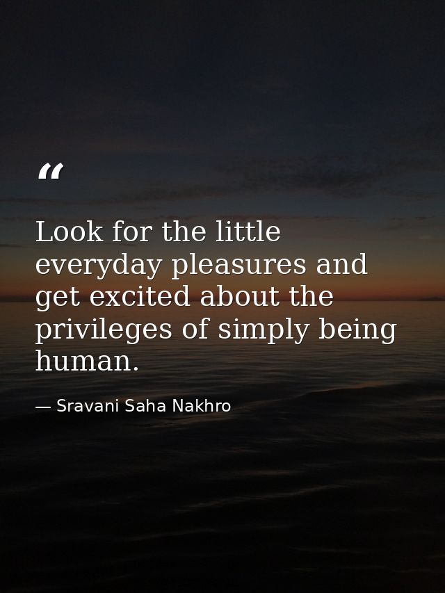 Look for the little everyday pleasures and get excited about the privileges of simply being human. — Sravani Saha Nakhro