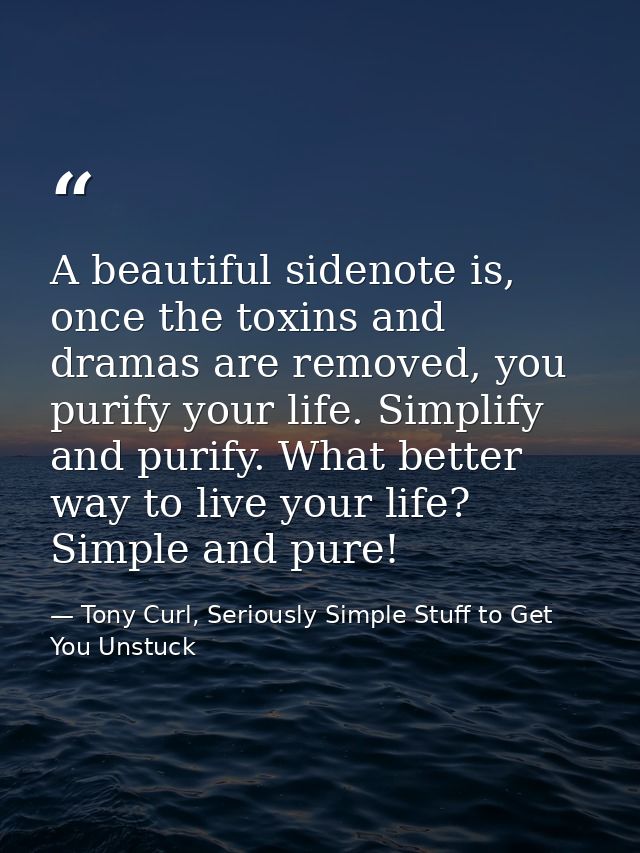 A beautiful sidenote is, once the toxins and dramas are removed, you purify your life. Simplify and purify. What better  — Tony Curl, Seriously Simple Stuff to Get You Unstuck