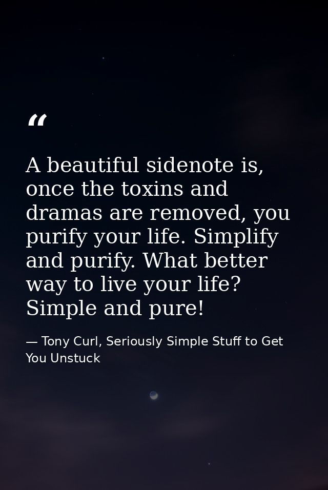 A beautiful sidenote is, once the toxins and dramas are removed, you purify your life. Simplify and purify. What better  — Tony Curl, Seriously Simple Stuff to Get You Unstuck