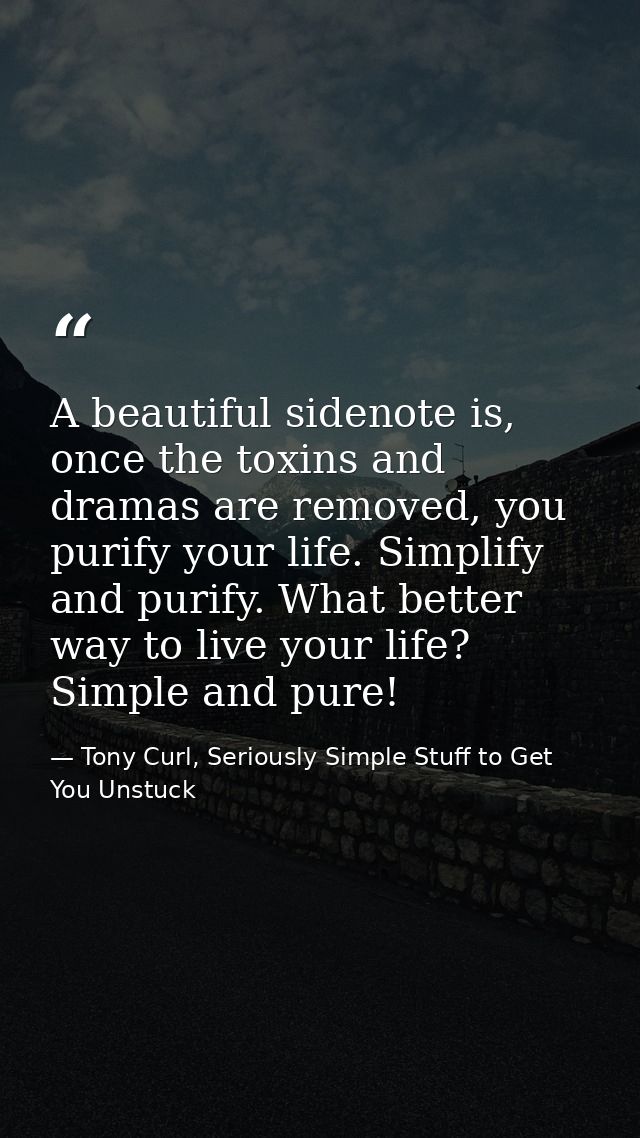 A beautiful sidenote is, once the toxins and dramas are removed, you purify your life. Simplify and purify. What better  — Tony Curl, Seriously Simple Stuff to Get You Unstuck