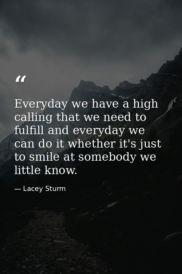 Everyday we have a high calling that we need to fulfill and everyday we can do it whether it's just to smile at somebody — Lacey Sturm