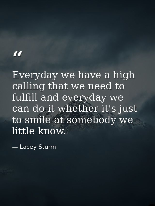 Everyday we have a high calling that we need to fulfill and everyday we can do it whether it's just to smile at somebody — Lacey Sturm