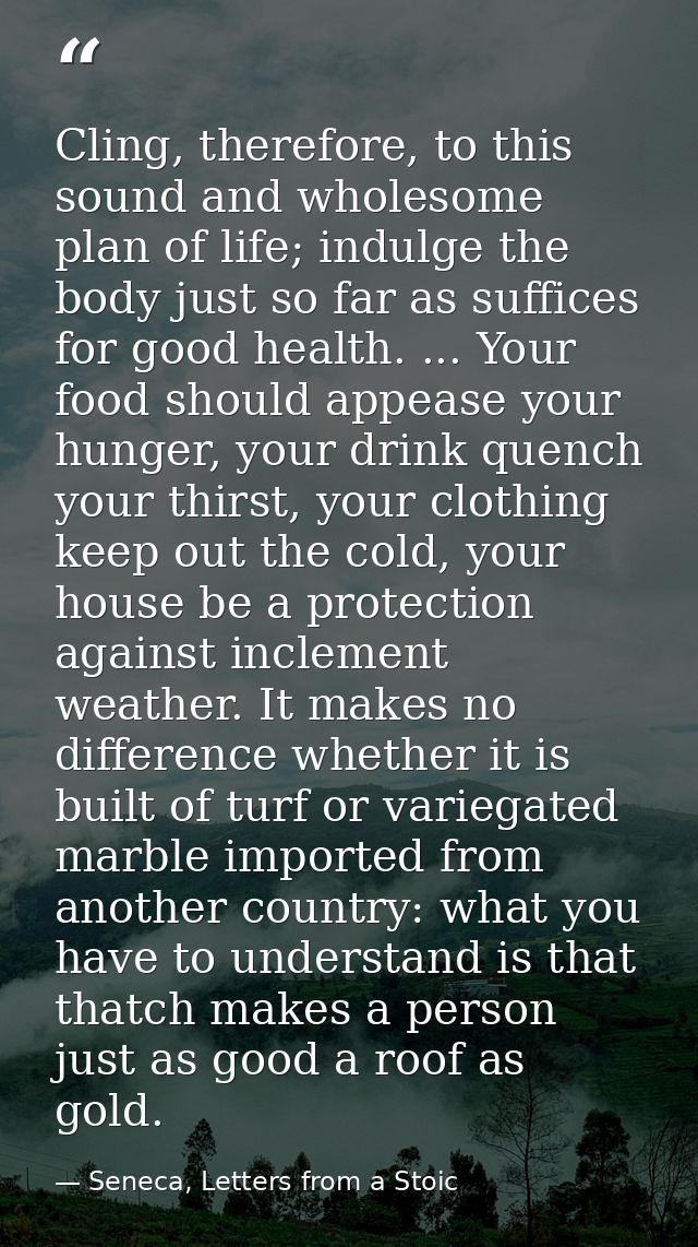 Cling, therefore, to this sound and wholesome plan of life; indulge the body just so far as suffices for good health. .. — Seneca, Letters from a Stoic