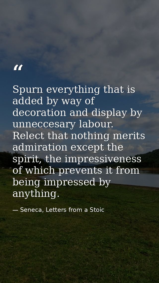 Spurn everything that is added by way of decoration and display by unneccesary labour. Relect that nothing merits admira — Seneca, Letters from a Stoic