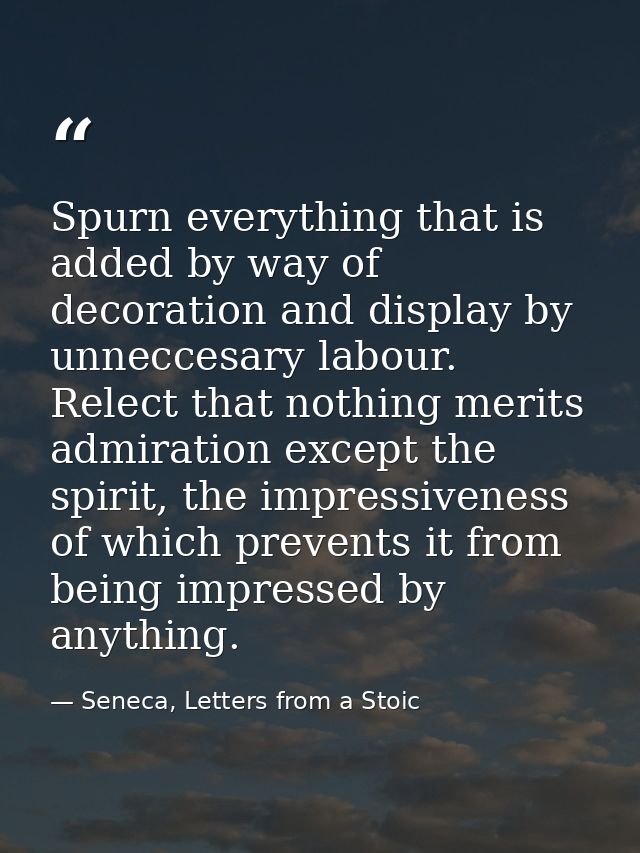 Spurn everything that is added by way of decoration and display by unneccesary labour. Relect that nothing merits admira — Seneca, Letters from a Stoic