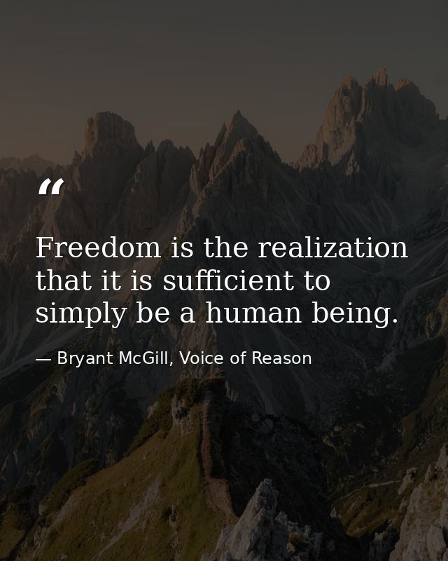 Freedom is the realization that it is sufficient to simply be a human being. — Bryant McGill, Voice of Reason