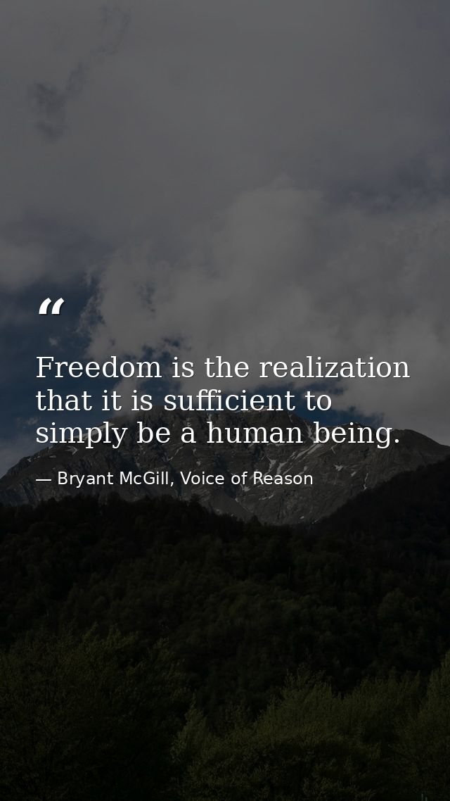 Freedom is the realization that it is sufficient to simply be a human being. — Bryant McGill, Voice of Reason