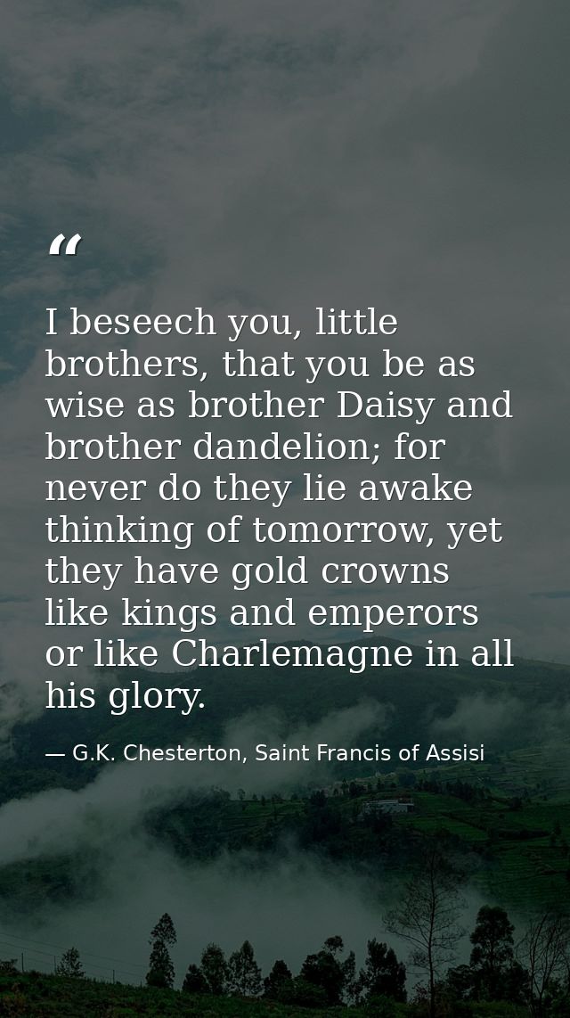 I beseech you, little brothers, that you be as wise as brother Daisy and brother dandelion; for never do they lie awake  — G.K. Chesterton, Saint Francis of Assisi