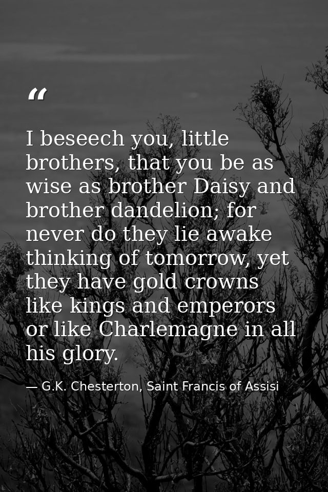I beseech you, little brothers, that you be as wise as brother Daisy and brother dandelion; for never do they lie awake  — G.K. Chesterton, Saint Francis of Assisi