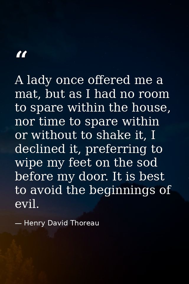 A lady once offered me a mat, but as I had no room to spare within the house, nor time to spare within or without to sha — Henry David Thoreau
